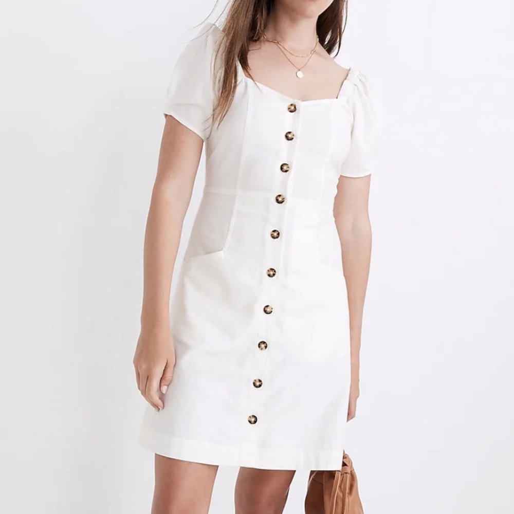 Madewell Linen-Cotton Puff Sleeve Mini Dress NWT